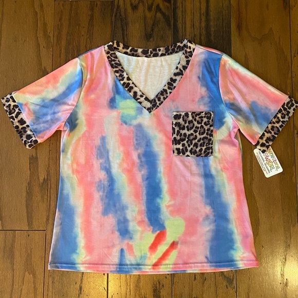 Leopard Tie-Dye Boutique V-Neck Top XL - Picture 3 of 6